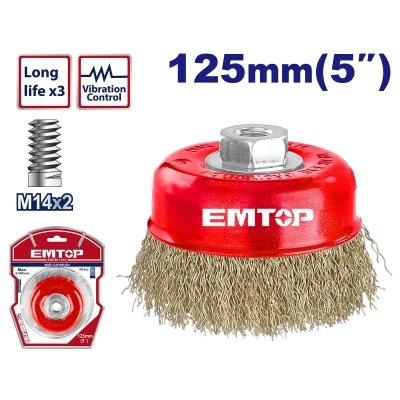 Cepillo Copa 125Mm Rizado C/tca Industrial Emtop Ewcb11255